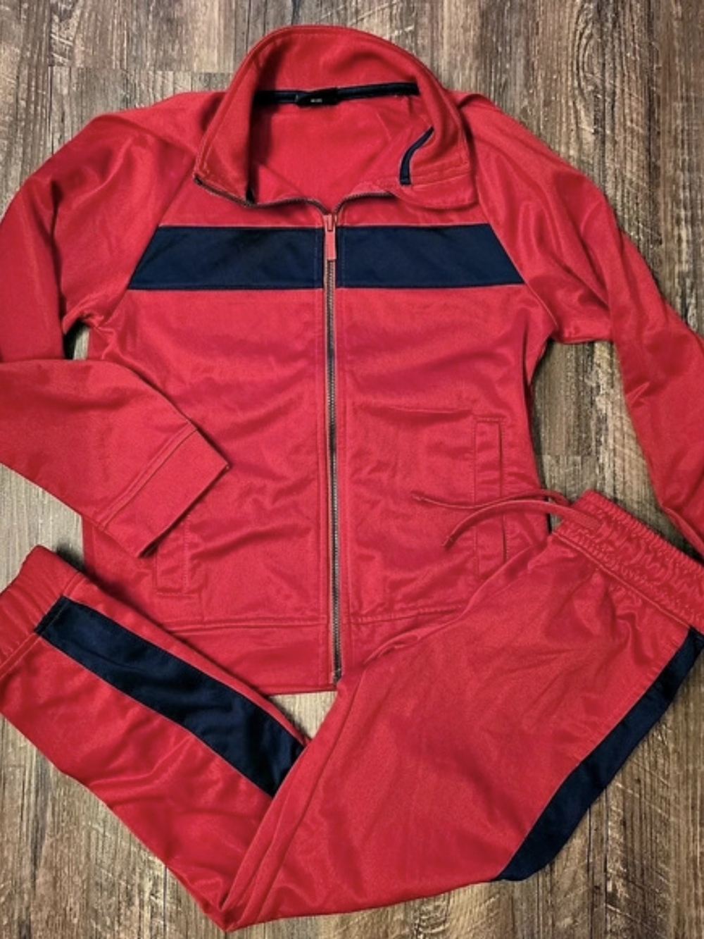 Athletic Works Boys Red & Navy Blue Tracksuit Set 2 Piece Zip Jacket Pants M 8